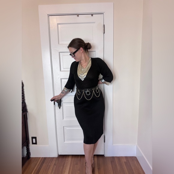 80s-90s Vintage Black Leather Harness belt - Picture 3 of 8